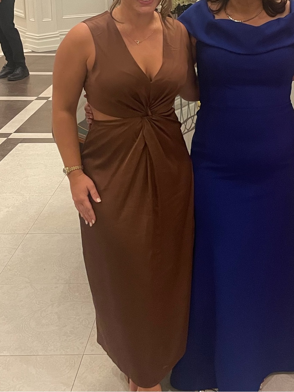 Sleeveless Twist-Front Brown Evening Dress